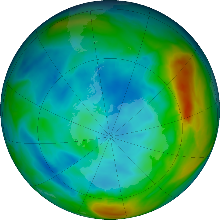 Antarctic ozone map for 22 July 2019
